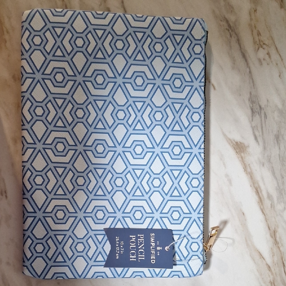 Simplified by Emily Ley Blue Geometric Pouch – NWOT – 10x7